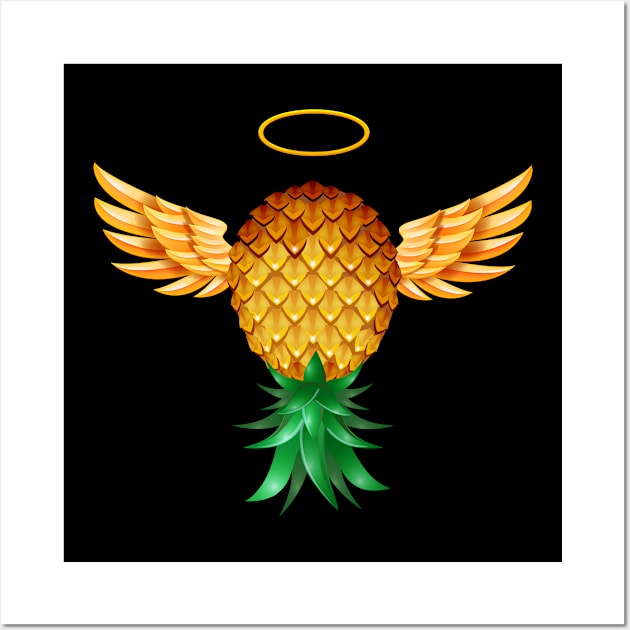 Golden Angel Wings Swinger Upside Down Pineapple Halloween Wall Art by LemoBoy